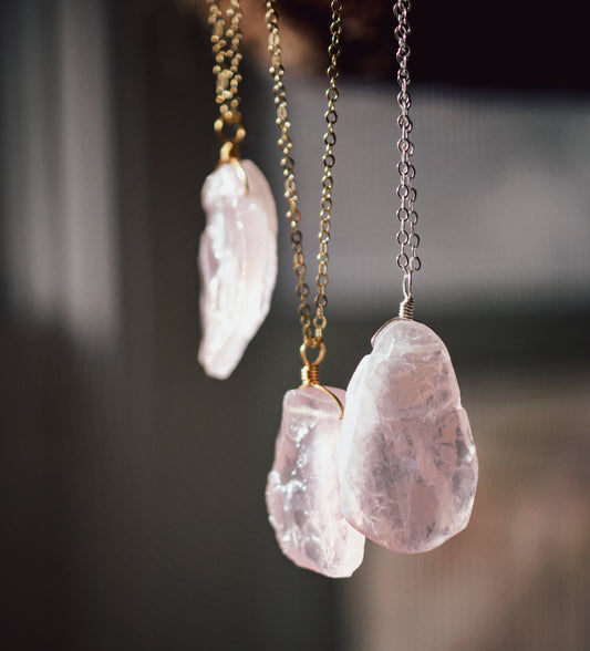 Raw Rose Quartz Crystal Necklace