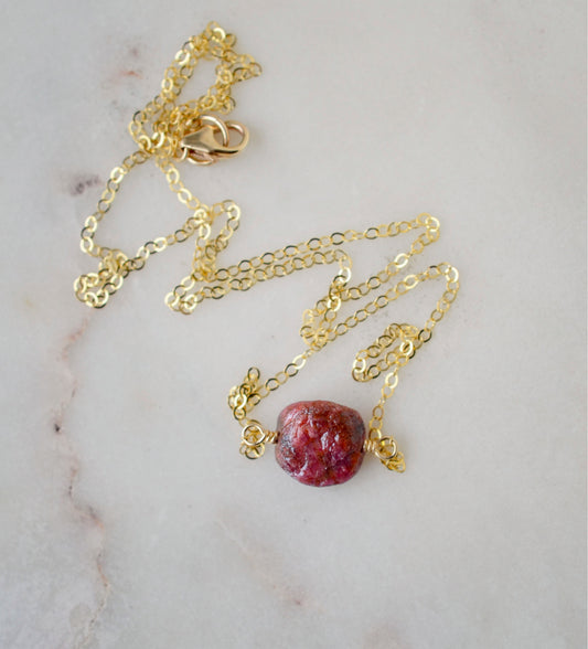 Raw Ruby Necklace in Sterling Silver or 14k Gold Filled