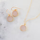 Pale natural rose quartz necklace and earring set in 14k gold filled. The stones are smooth polished coin shapes. and slightly translucent. Also available in sterling silver. 