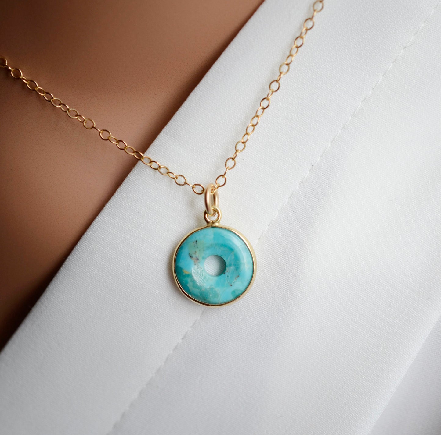 Turquoise Circle Donut Necklace