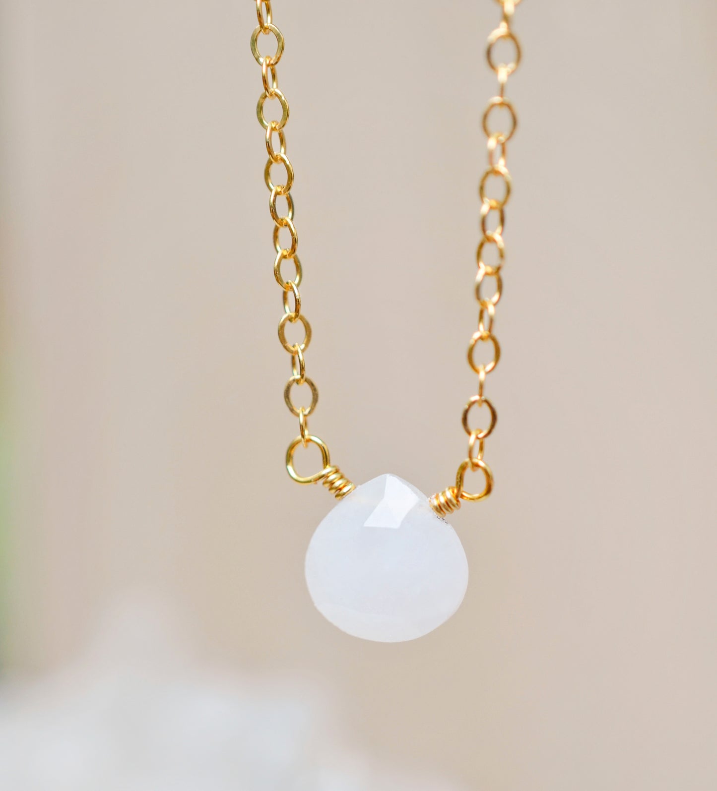 White Quartz Teardrop Necklace in Sterling Silver or 14k Gold Filled