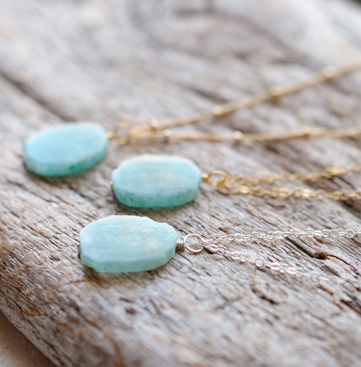 Amazonite Necklace, Raw Natural Amazonite Pendant, Amazonite Jewelry, Blue Gemstone, Sterling Silver or Gold Filled