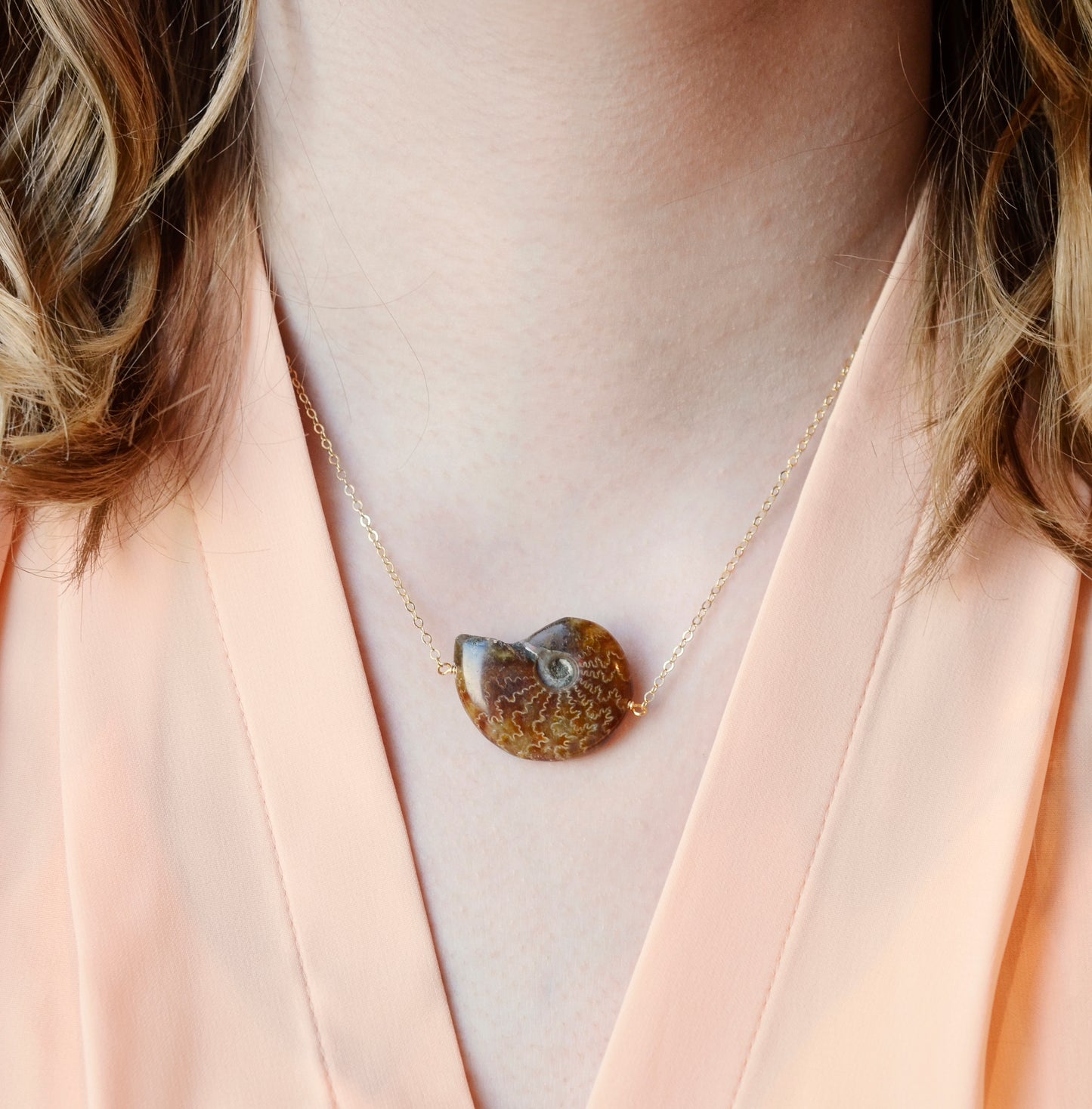 Ammonite Necklace, Ammonite Pendant, Shell Pendant, Fossil Jewelry, Gold, Silver