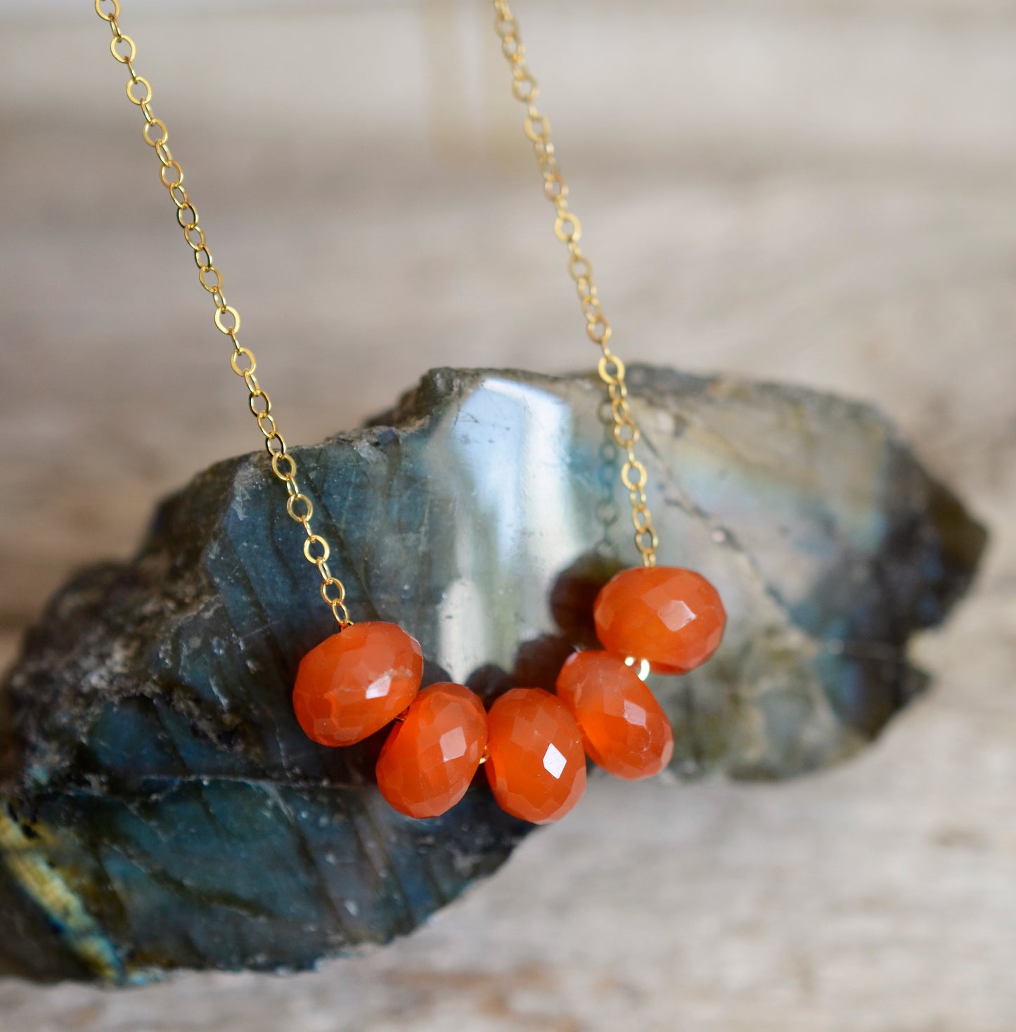 Five Stone Carnelian Necklace in Sterling Silver or Gold Filled