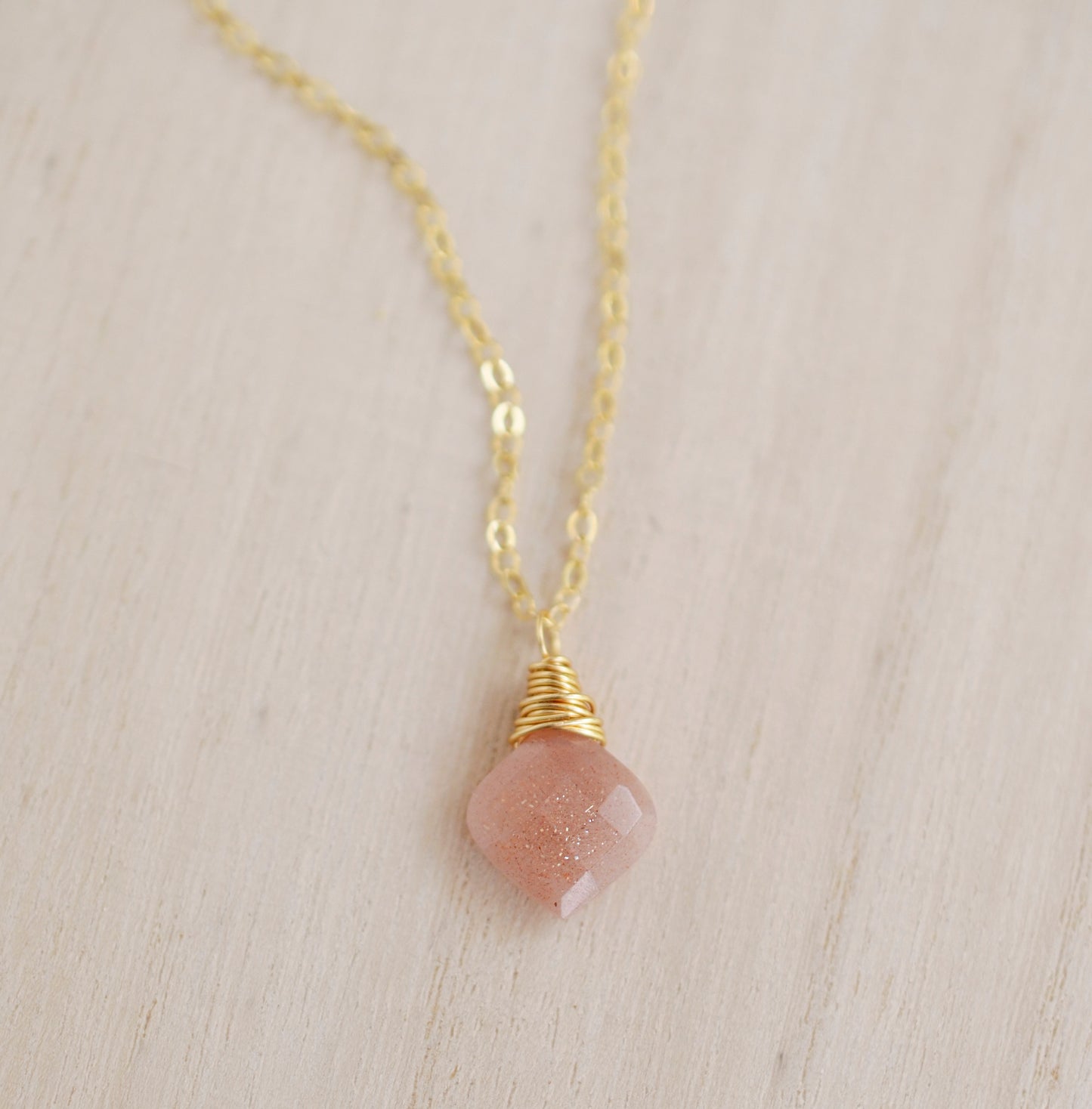 Peach Sunstone Necklace - 14k Gold Fill or Sterling Silver - Natural Sunstone - Wire Wrapped Gemstone Pendant - Peach Wedding Jewelry