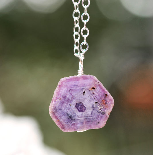 Raw ruby necklace, pink purple ruby pendant, ruby jewelry, ruby chain necklace, minimalist july birthstone