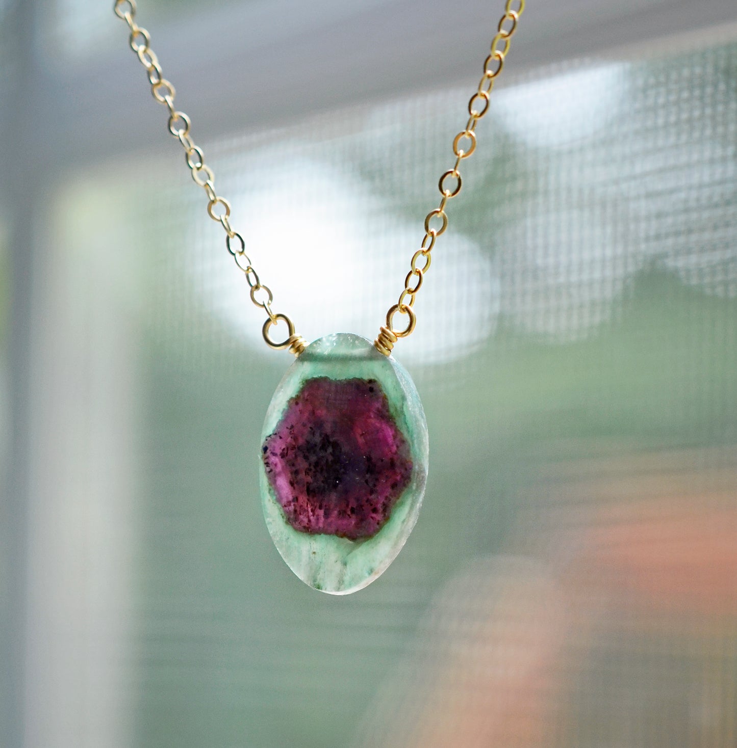 Natural Ruby in Green Kyanite Necklace