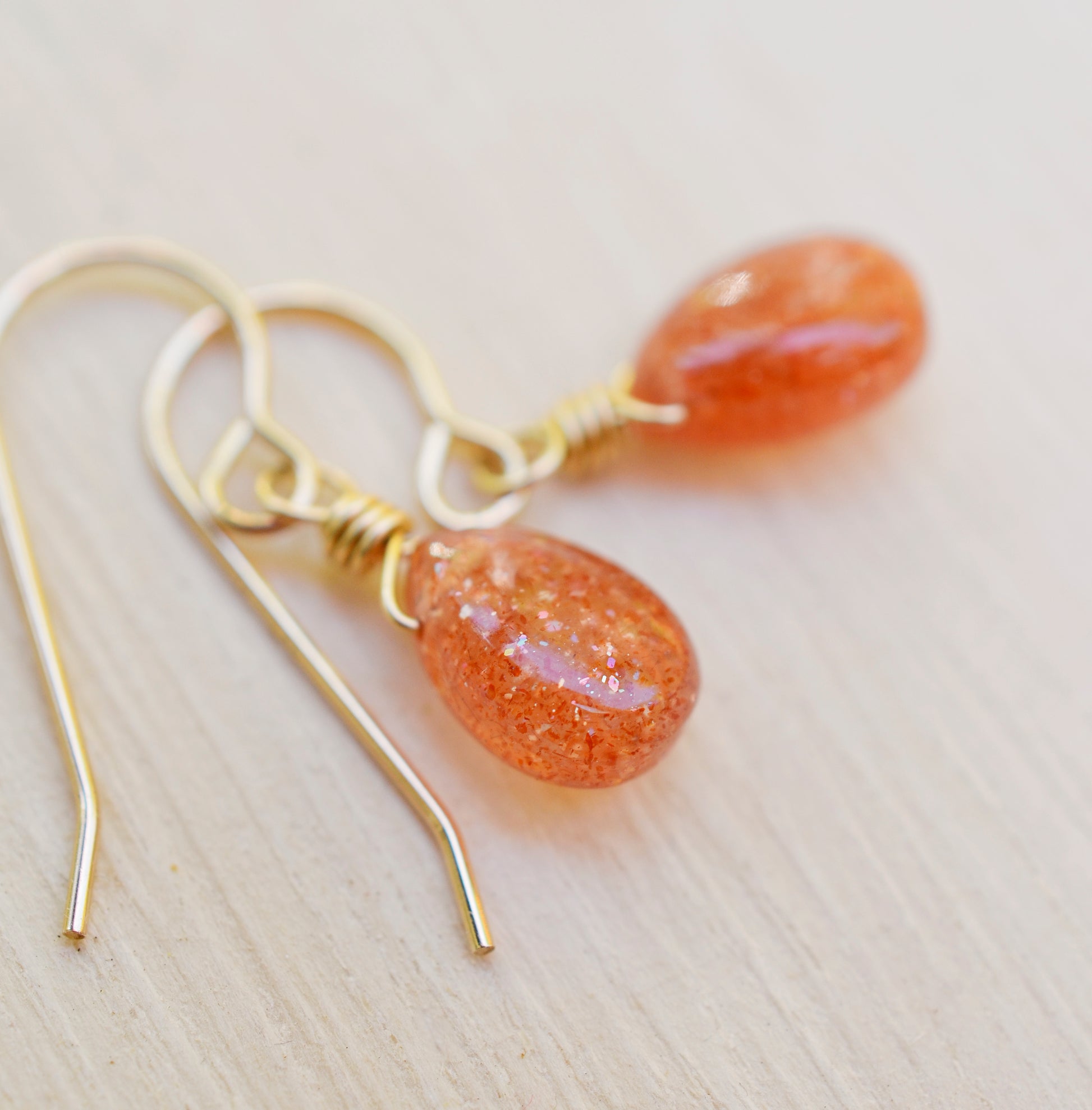 Sunstone Earrings, Orange Dangle Stone, Sunstone Jewelry