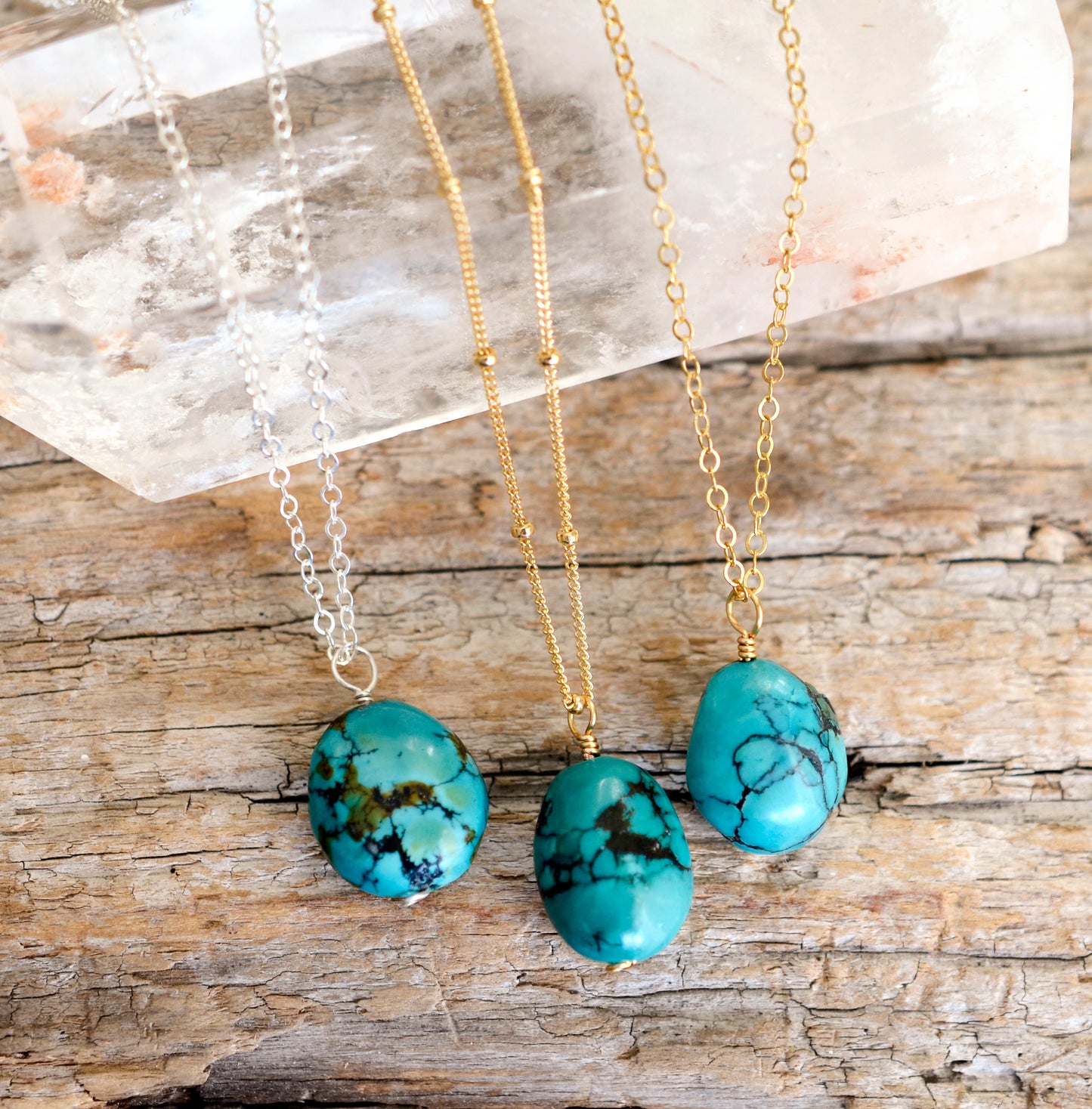 Genuine Turquoise Necklace, Natural Chunky Turquoise Pendant, December Birthstone, Sterling Silver or Gold Filled
