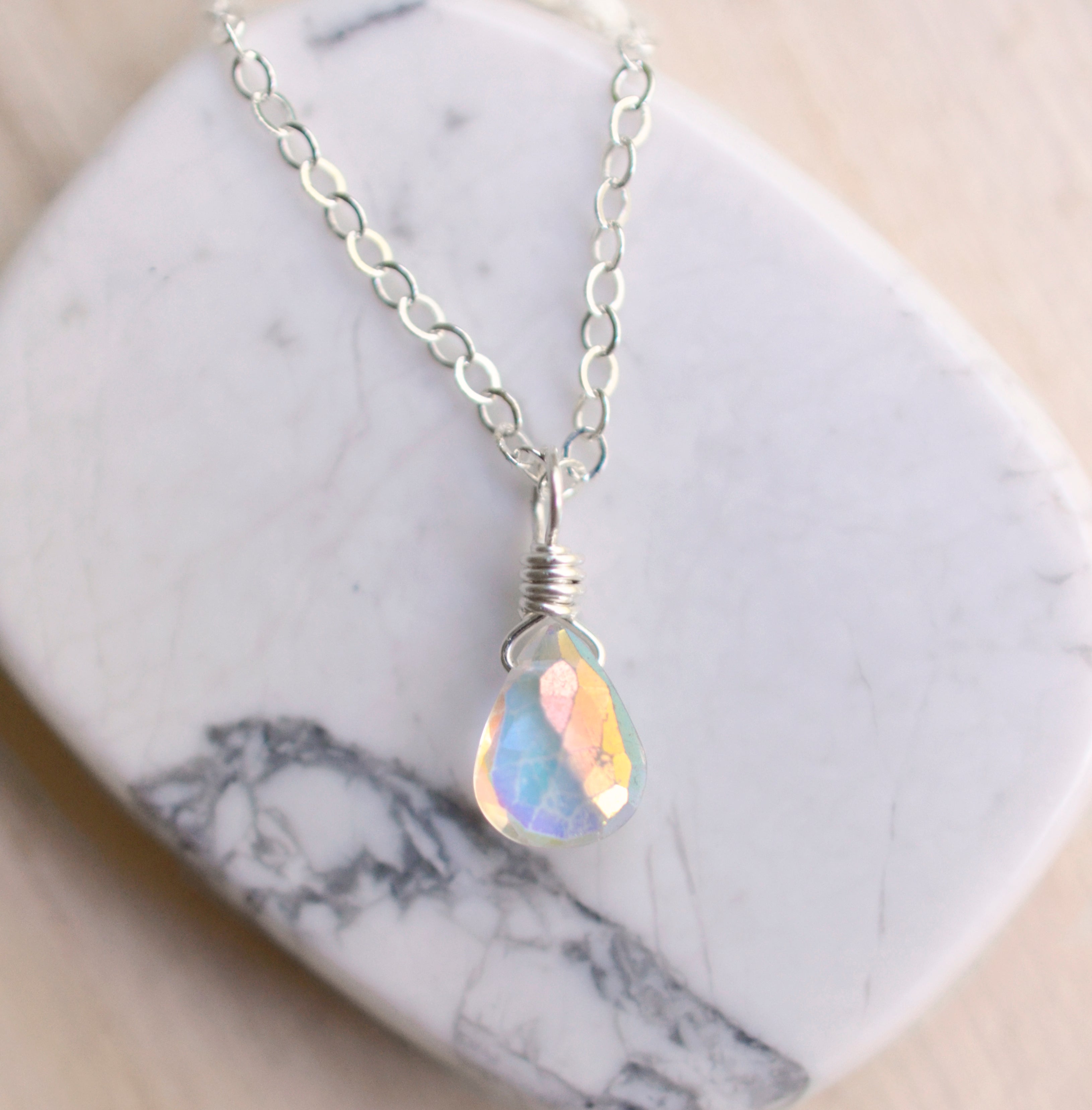 Angel aura quartz and moonstone crystal orders necklace rainbow cosplay fantasy fairy