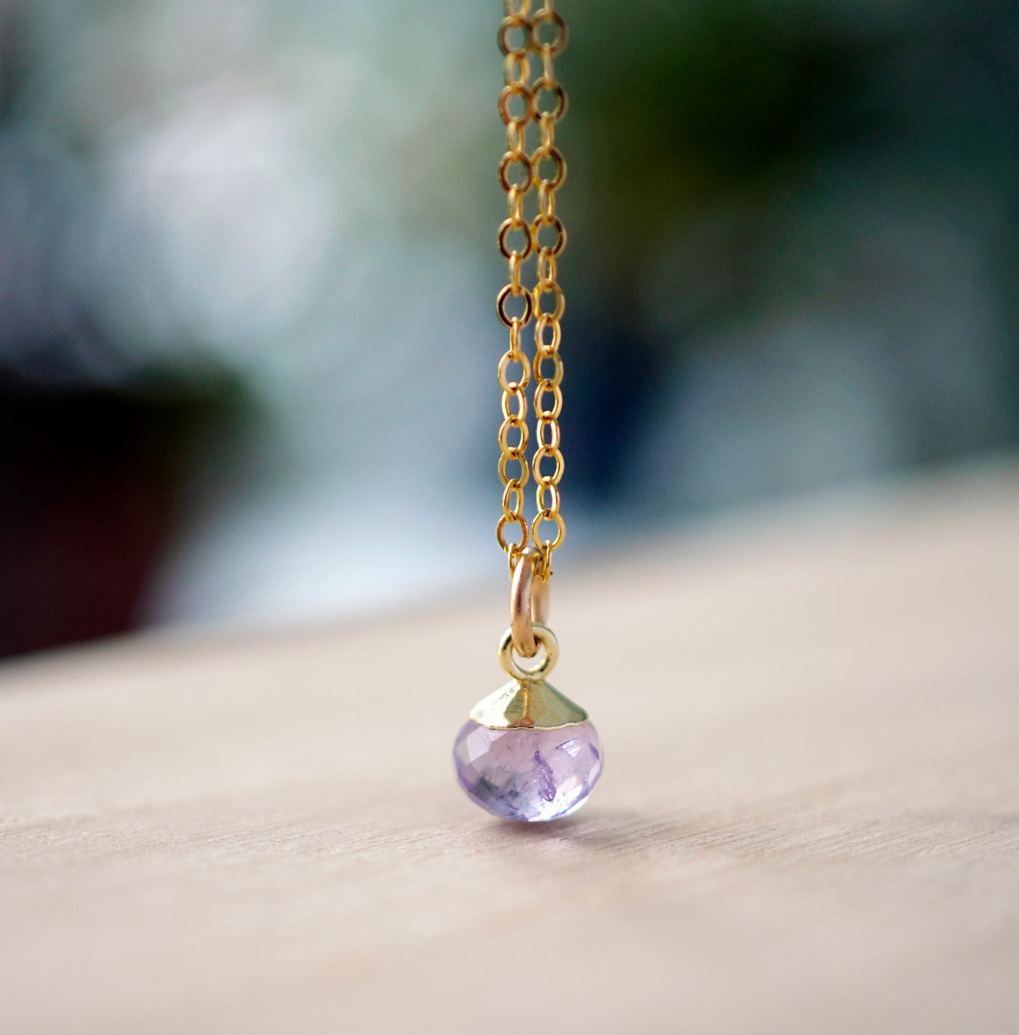 Tiny Minimalist Amethyst Drop Necklace, 14k Gold Filled