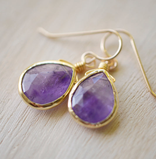 Natural Purple Amethyst Teardrop Earrings
