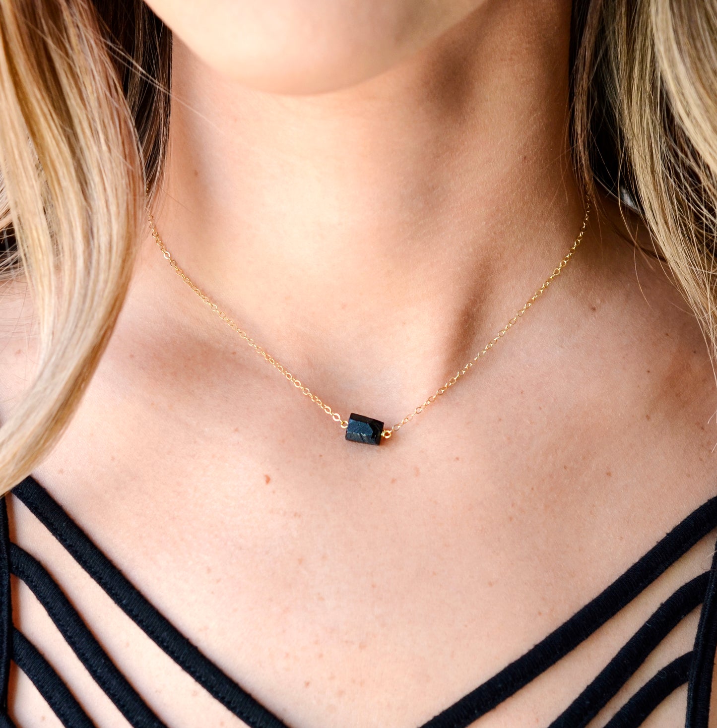 Raw Black Tourmaline Necklace, Sterling Silver, Gold Filled