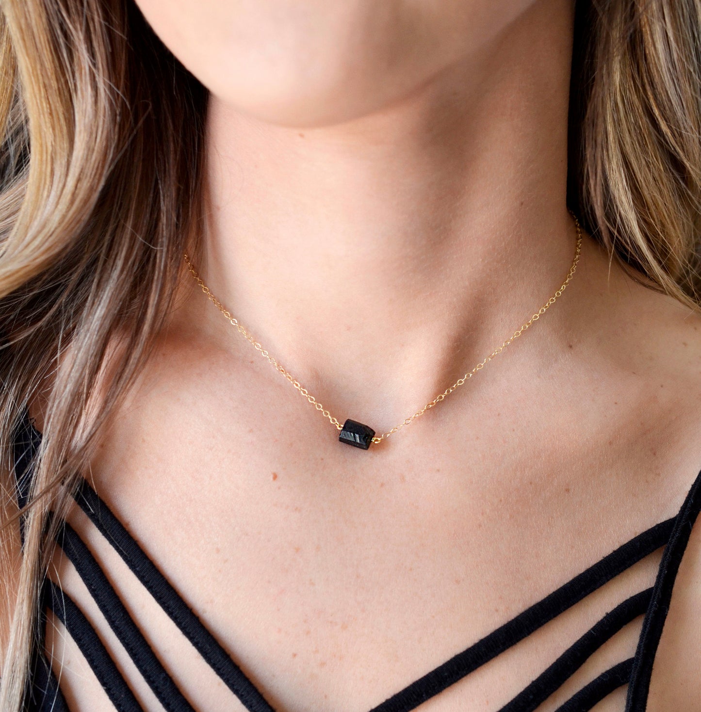 Raw Black Tourmaline Necklace, Sterling Silver, Gold Filled