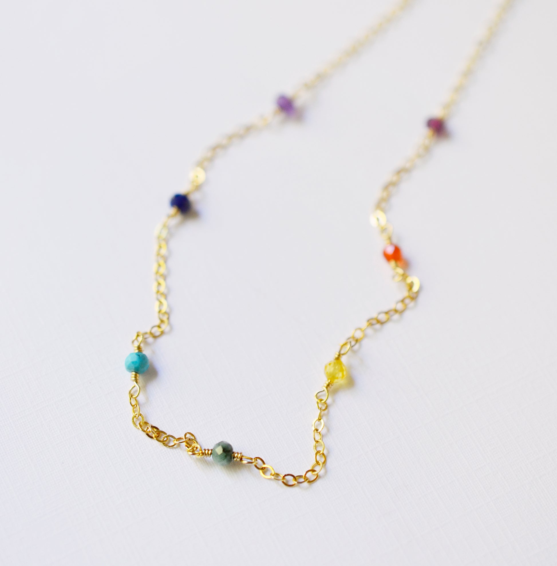 Raw Crystal Chakra Necklace, Rainbow Pendant