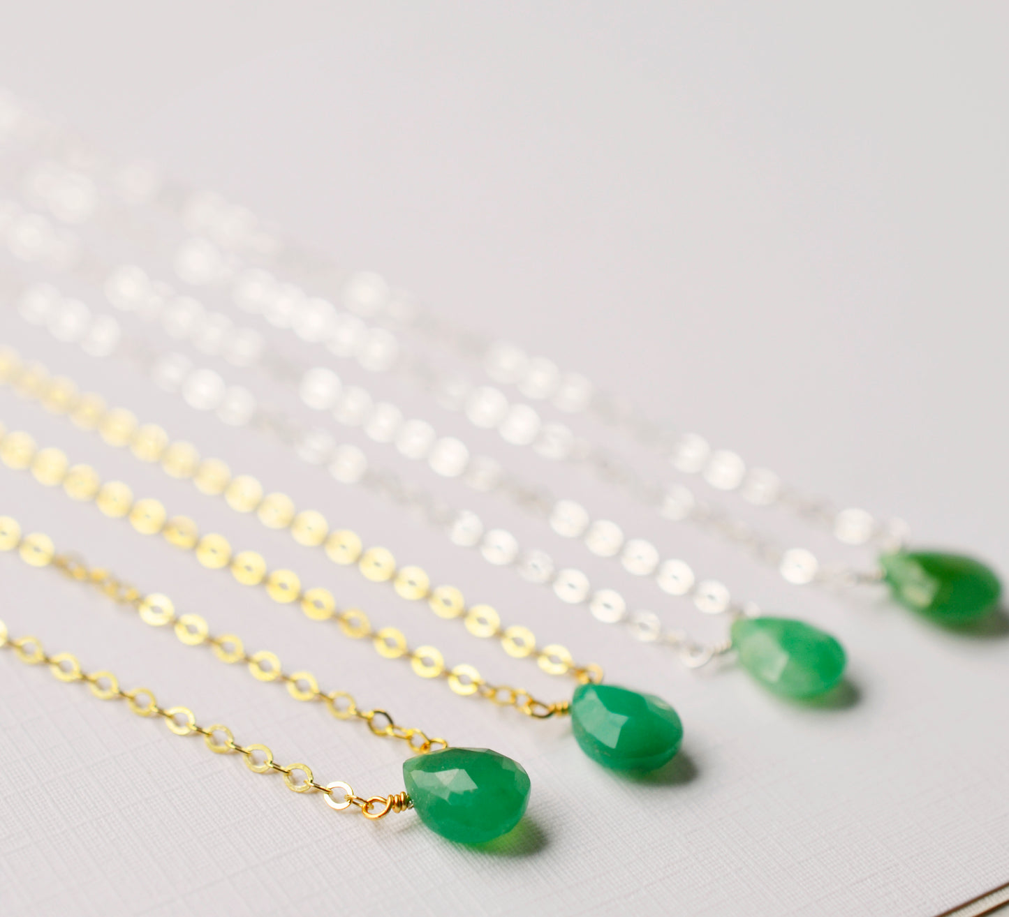 Chrysoprase necklace, green crystal pendant, chrysoprase jewelry, gold, sterling silver, crystal 