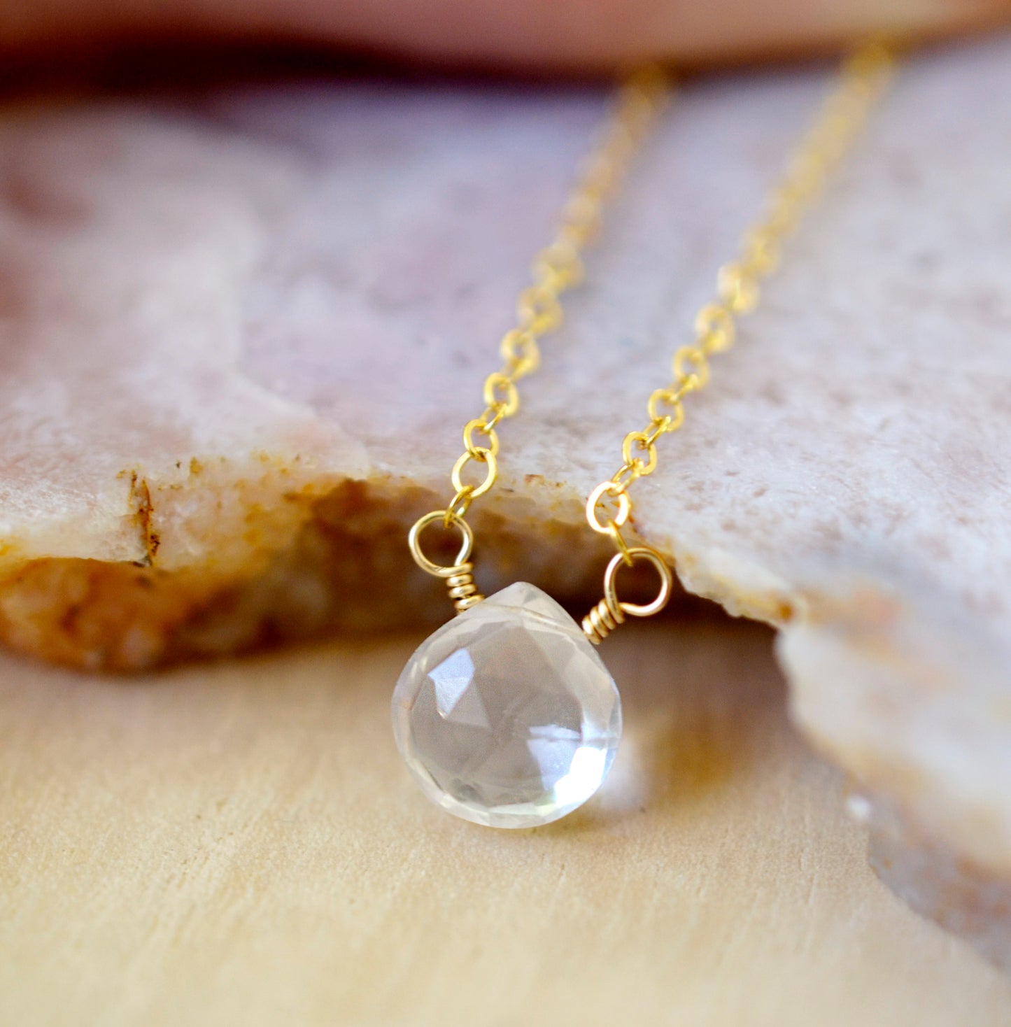 Natural Clear Crystal Quartz Necklace, Sterling Silver, Gold Filled