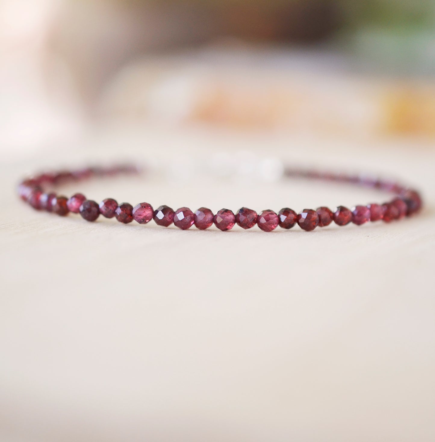 Handmade red Garnet bracelet with small round stones. Sterling Silver or 14k Gold Filled.