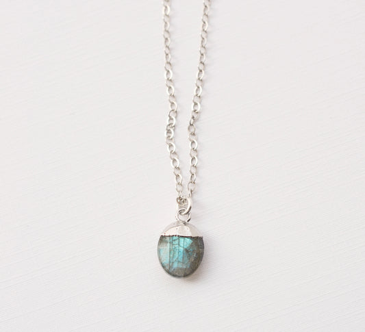 Labradorite Oval Pendant, Sterling Silver or 14k Gold Filled Chain