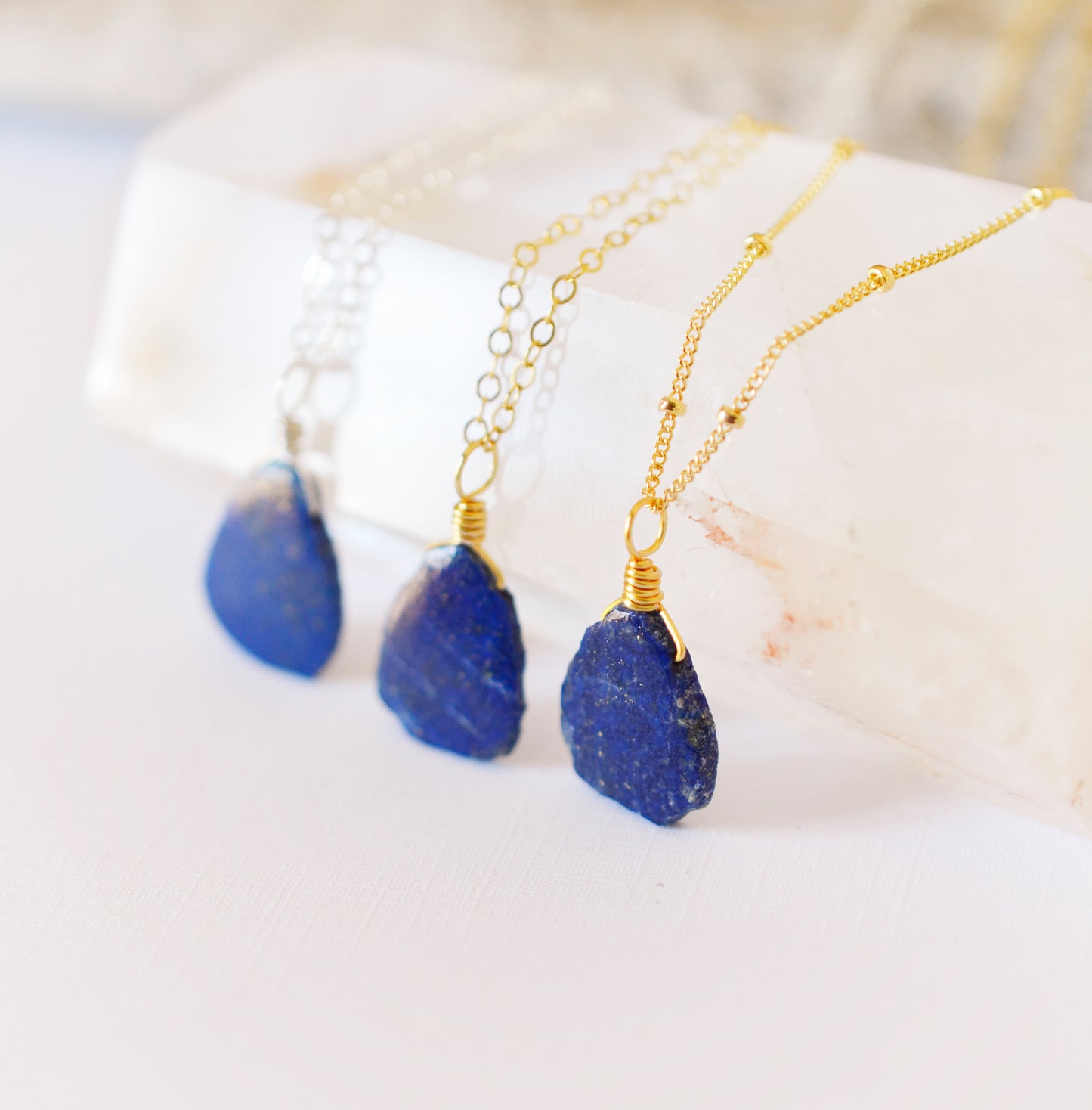 Natural Lapis Lazuli Raw Slice Pendant Necklace