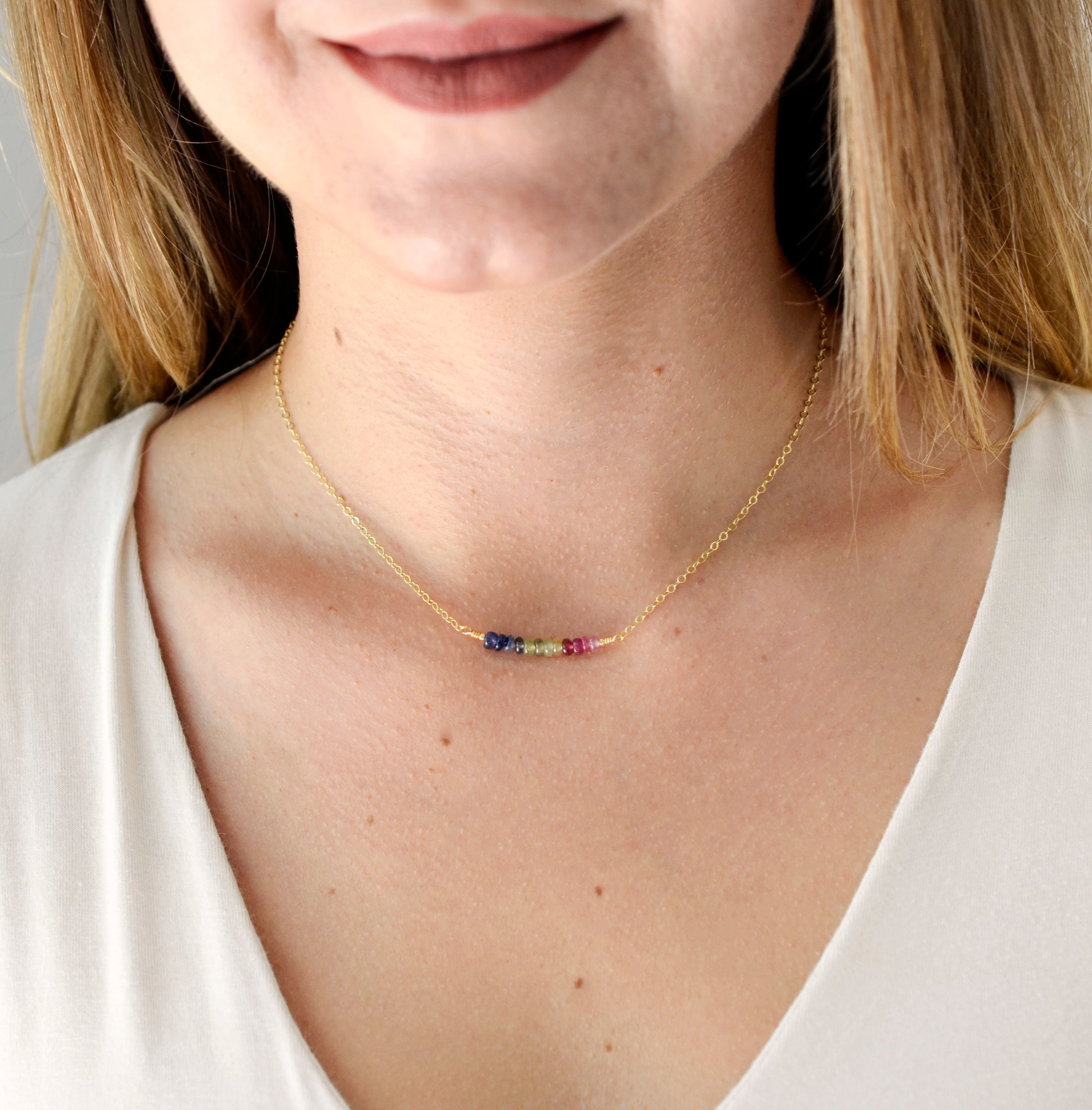 You Are My Rainbow' Multi Color Sapphire Necklace | Initial Necklace