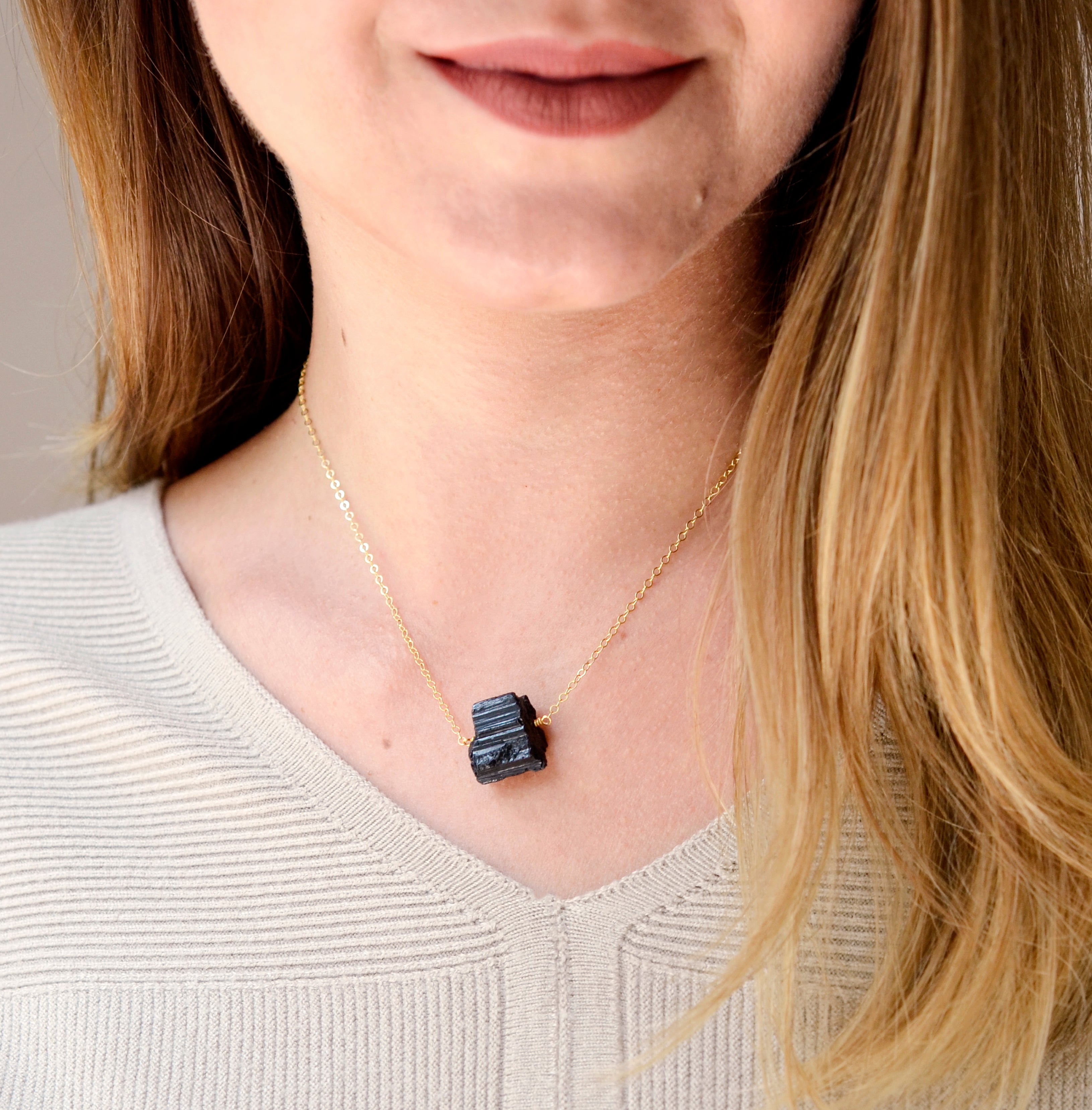 Selenite and Black Tourmaline Pendant Necklace - Magic Crystals