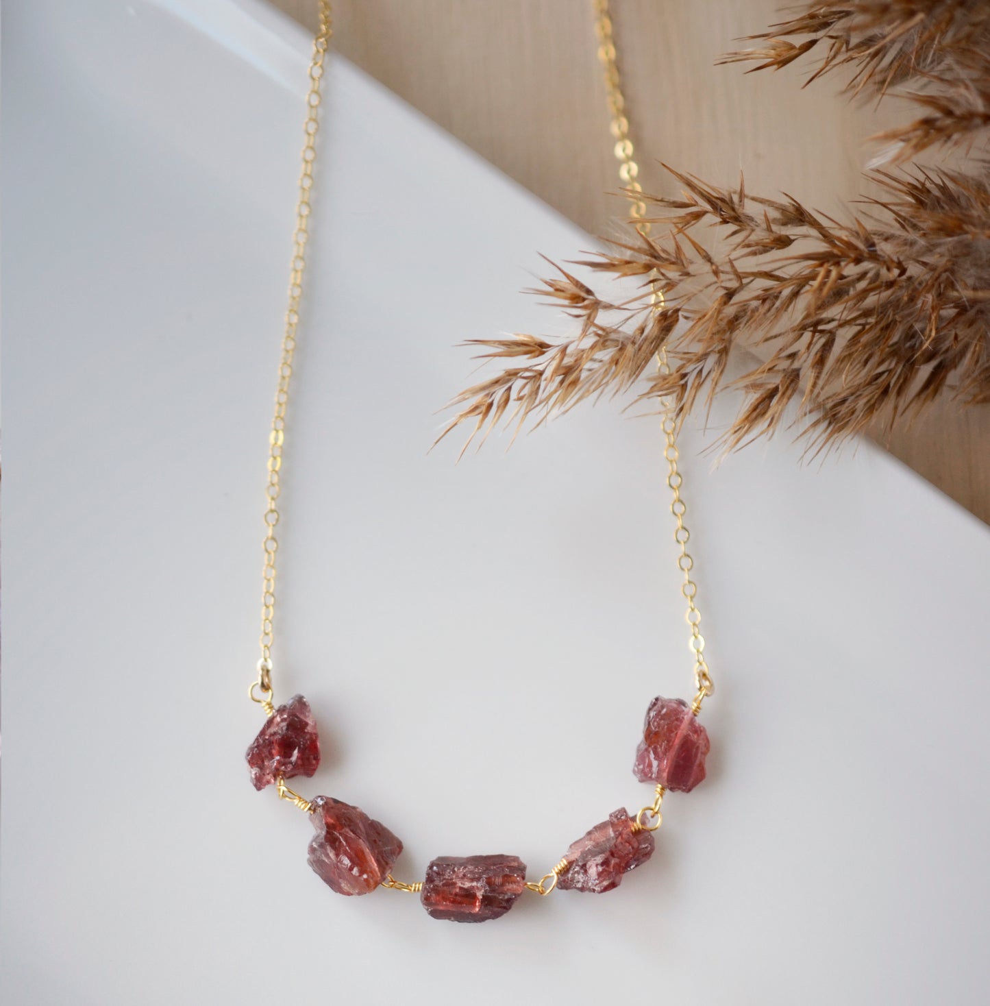 Raw Garnet Crystal Necklace gold
