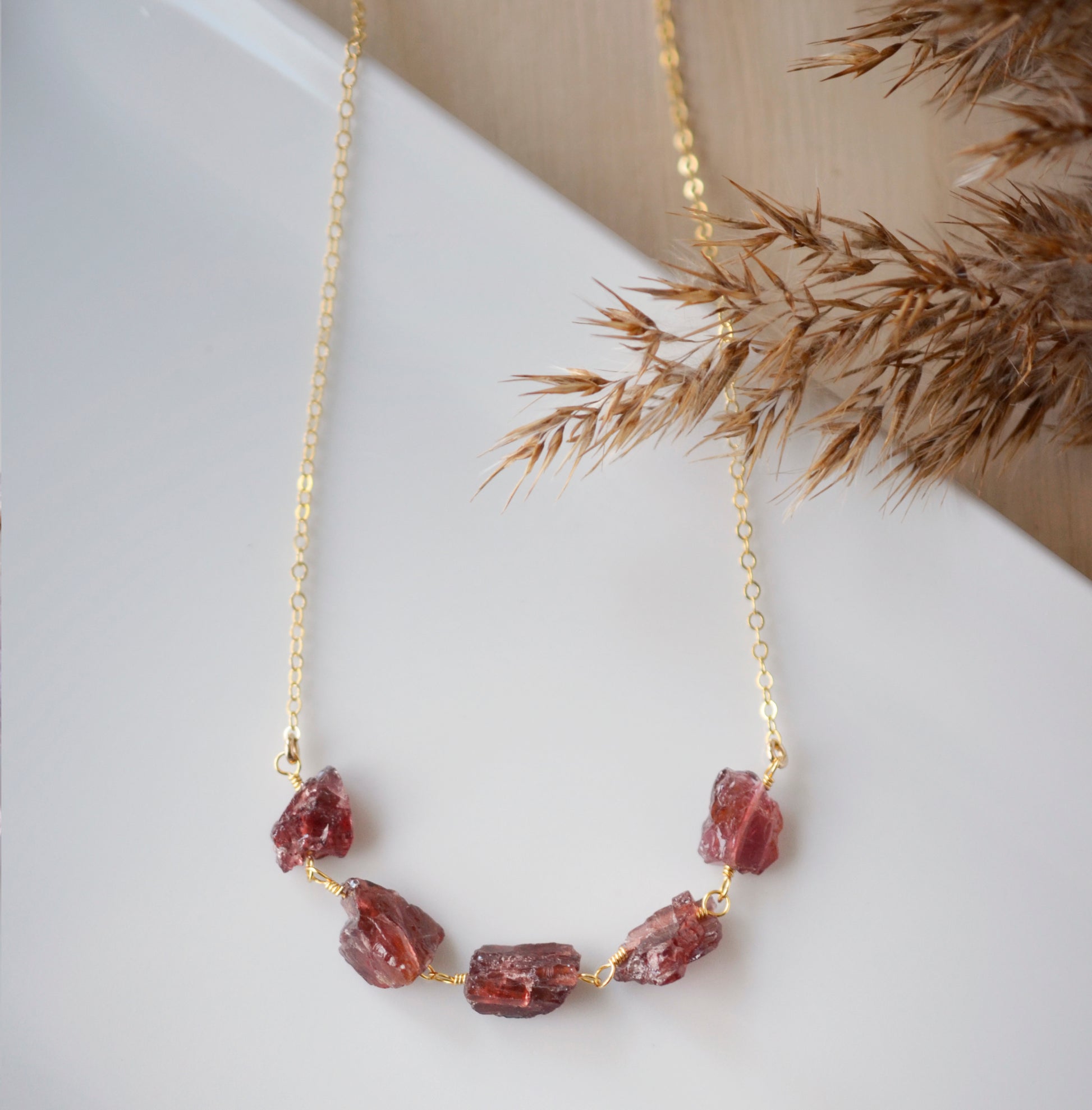 Genuine Garnet Necklace, Sterling Silver or 14K Gold Filled, Raw Crystals - by GEMNIA 16 / Sterling Silver