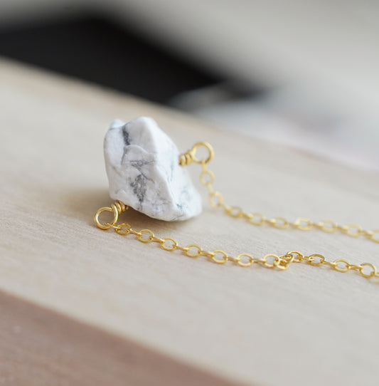 Natural Raw Howlite Necklace, Sterling or Gold Filled