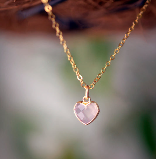 Rose Quartz Heart Necklace, 14k Gold Filled or Sterling Silver