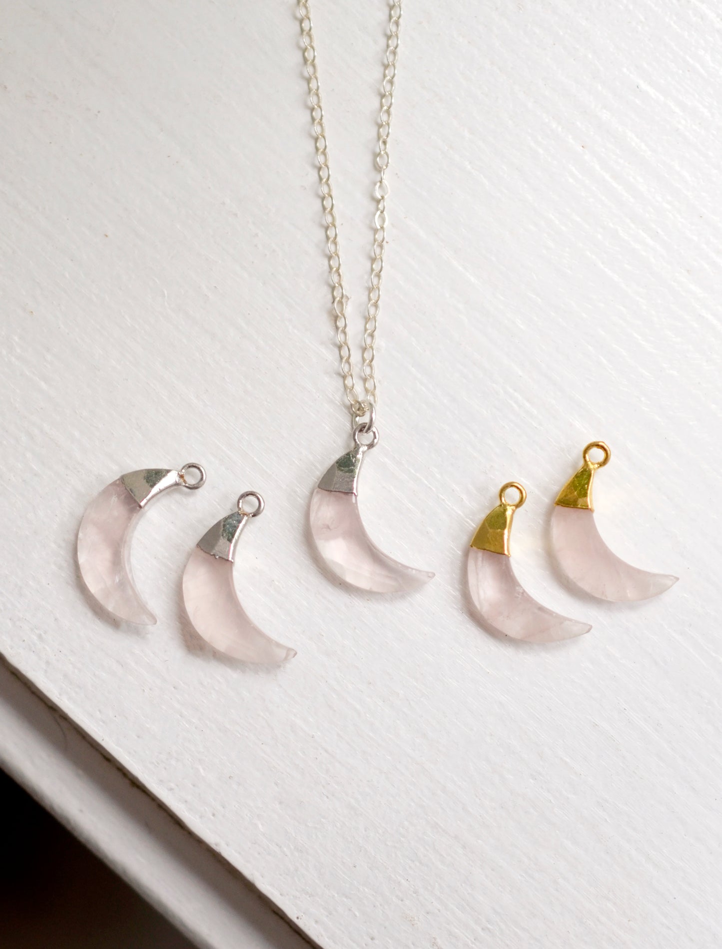 rose quartz moon crescent necklace