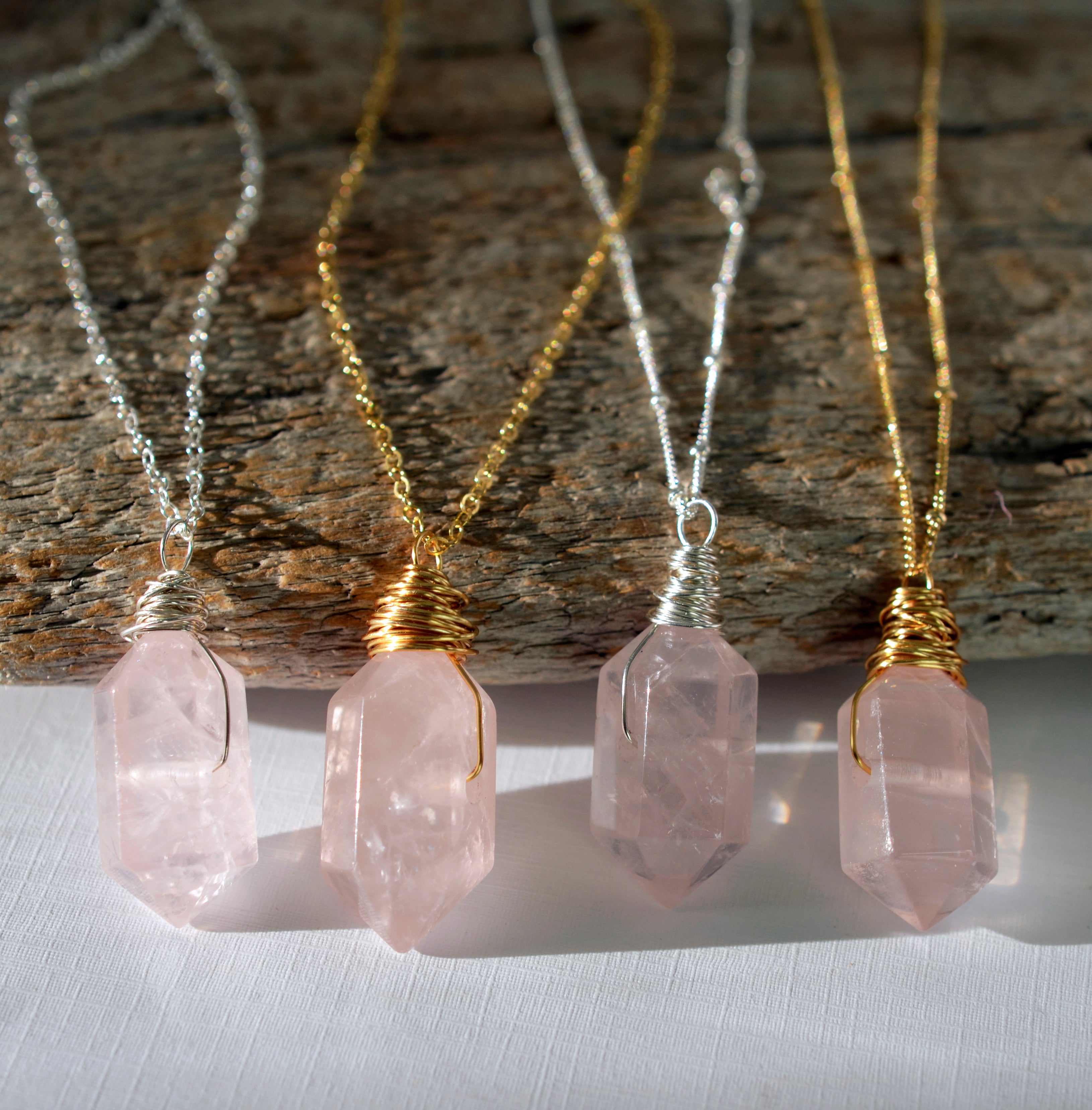 14K Gold Filled Chain Necklace with Rose Quartz Accents and a Ferrugin –  Haley Kelly Designs